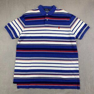Ralph Lauren Mens Shirt XL Blue Striped Polo Custom Slim Fit Pique Multicolor